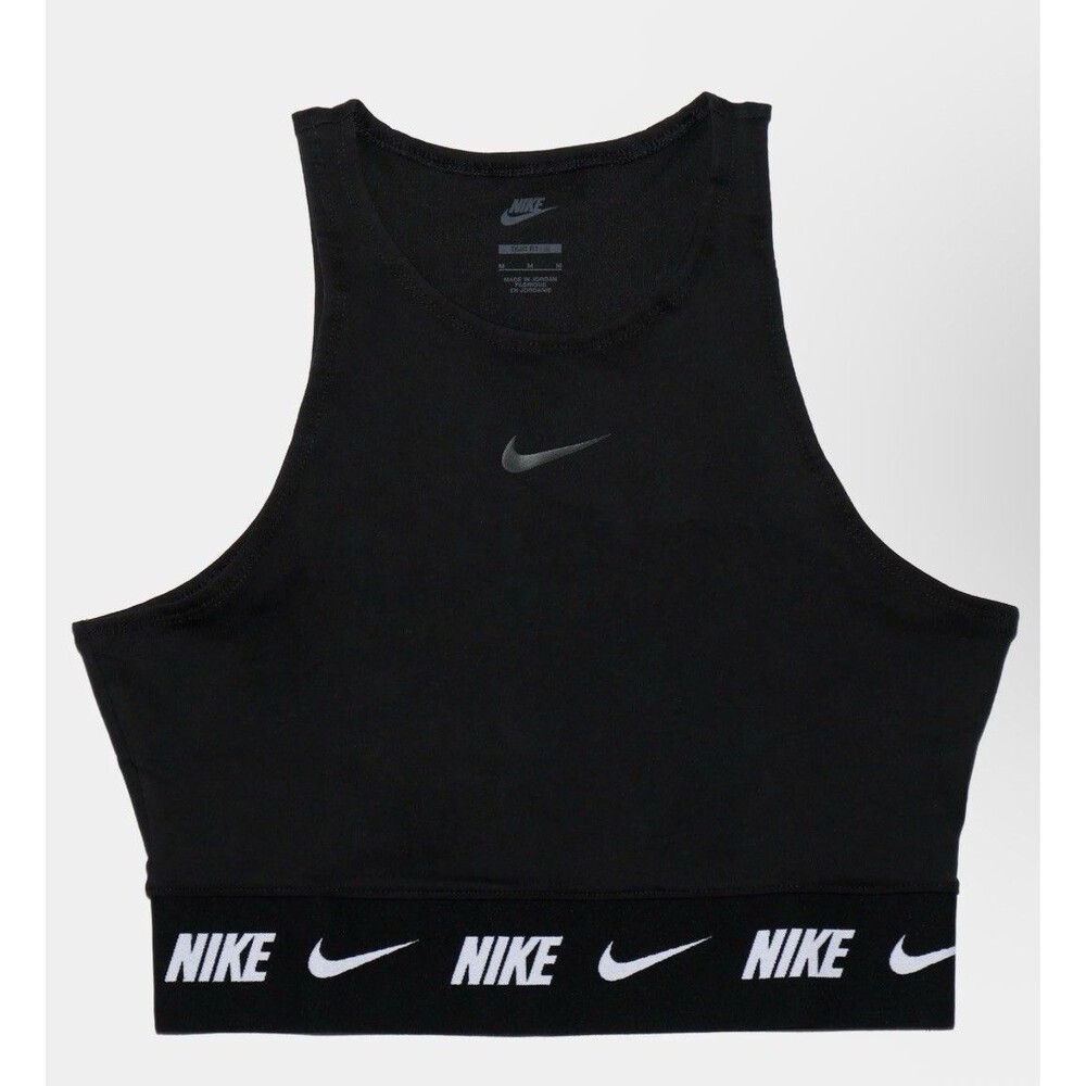 Nike Black Women’s NSW TAPE CROP TOP DQ9315-010 Tight Fit NWT L
